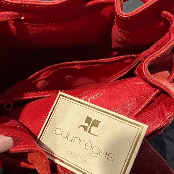 Authentic Vintage Courreges Red Suede Leather Draw String Bucket Bag Purse - Picture 13 of 16